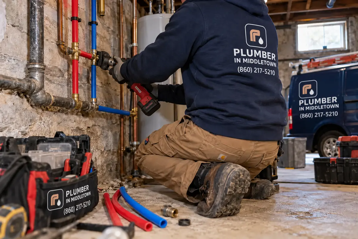 Plumber replacing galvanized pipe with PEX