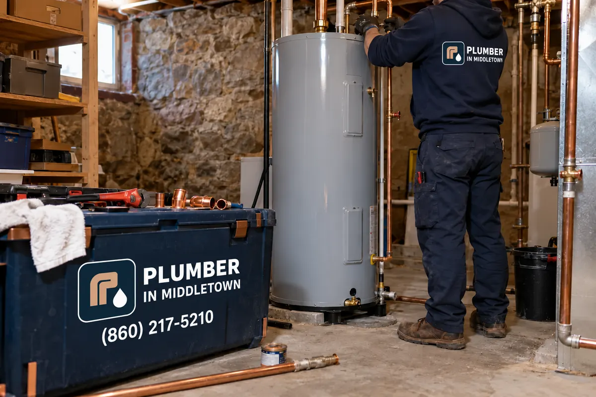 Plumber installing a water heater